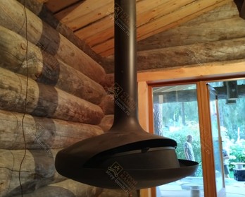 Подвесной камин на дровах c дымоходом Fenix в бане - проектирование, монтаж под ключ